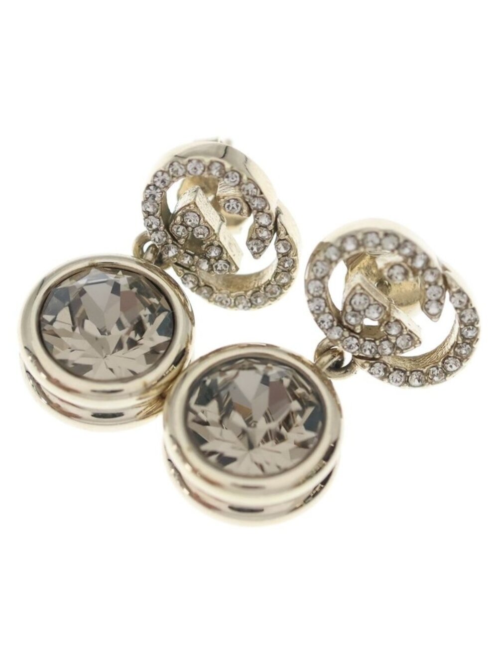Gucci GG Logo Rhinestone Earrings Gold